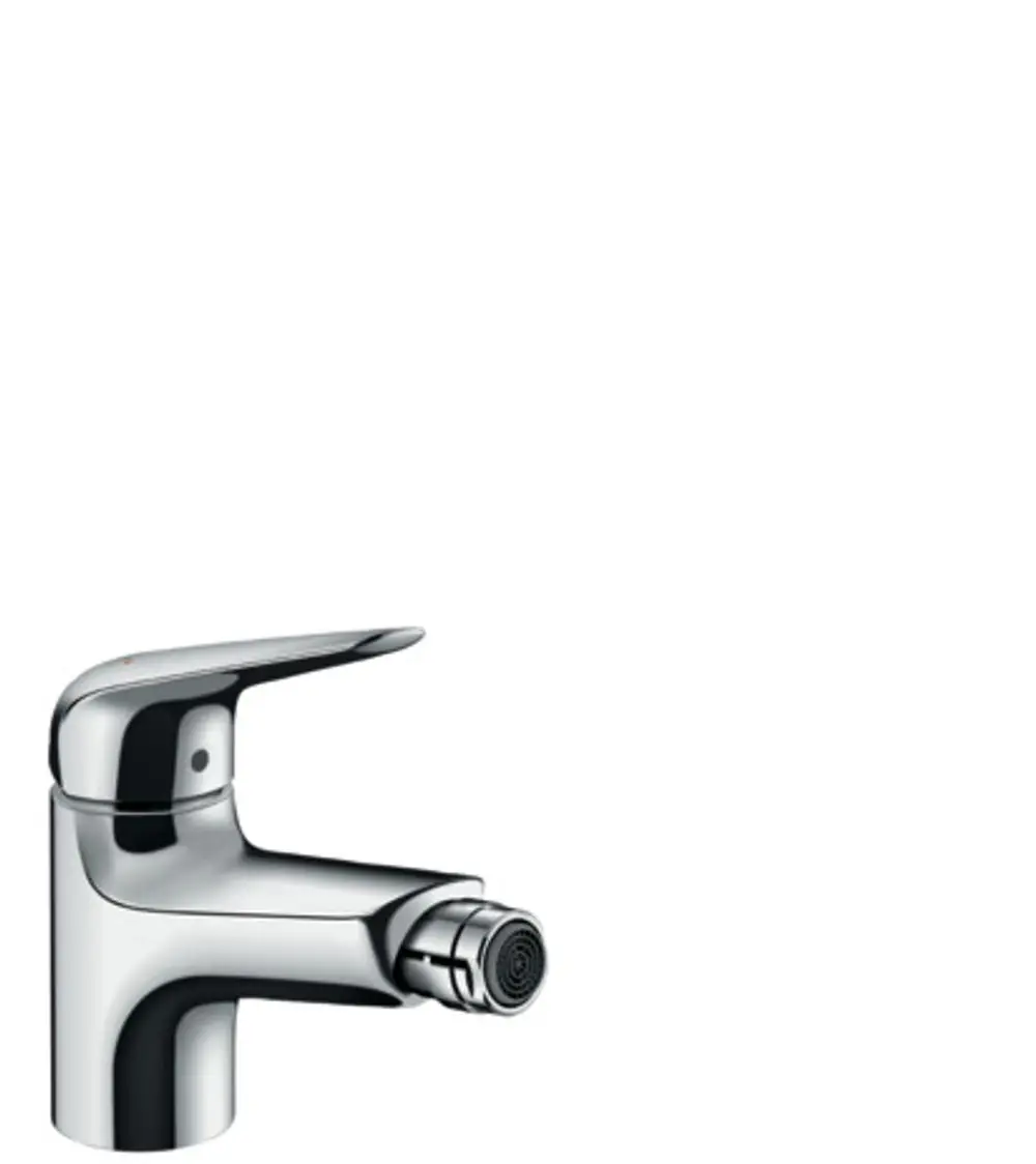 Hansgrohe Bidetmischer mit einem Hebel und Anschluss für eine Zugstangen-Ablaufgarnitur. Oberfläche in glattem Chrom-Finish.